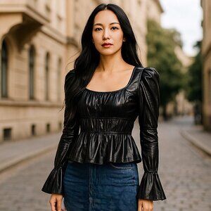 Forever 21 Liquid Satin Black Bell Cuff Gothic Lolita Blouse Small NWT Steampunk